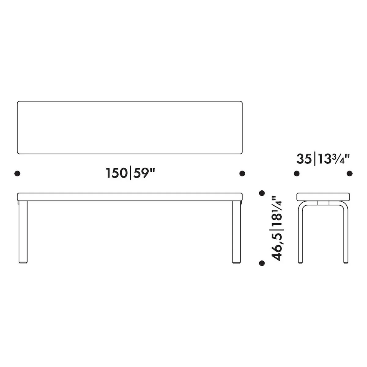 Artek Alvar Aalto Bench 168B - Upholstered Seat w/ White Lacquered Legs - Image 3