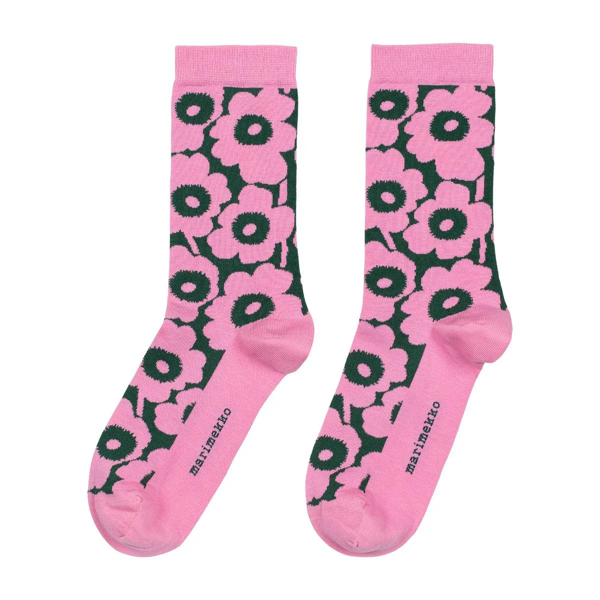 Marimekko Linjaus Unikko Pink / Dark Green Socks