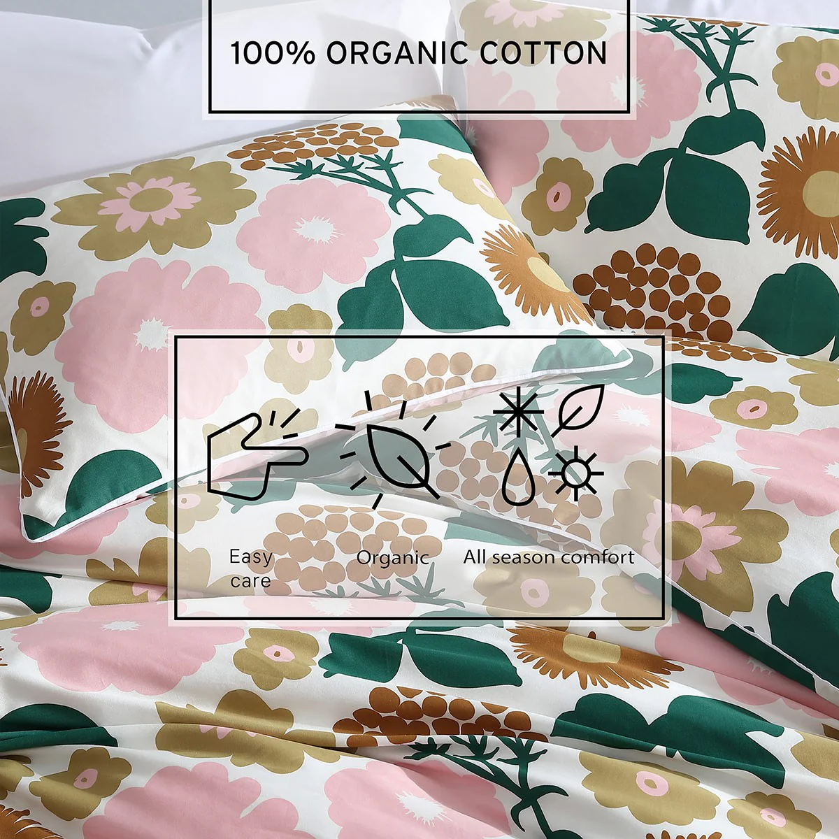Marimekko Pieni Kukkatori Pink / Beige / Green Full / Queen Duvet Cover Set - Image 7