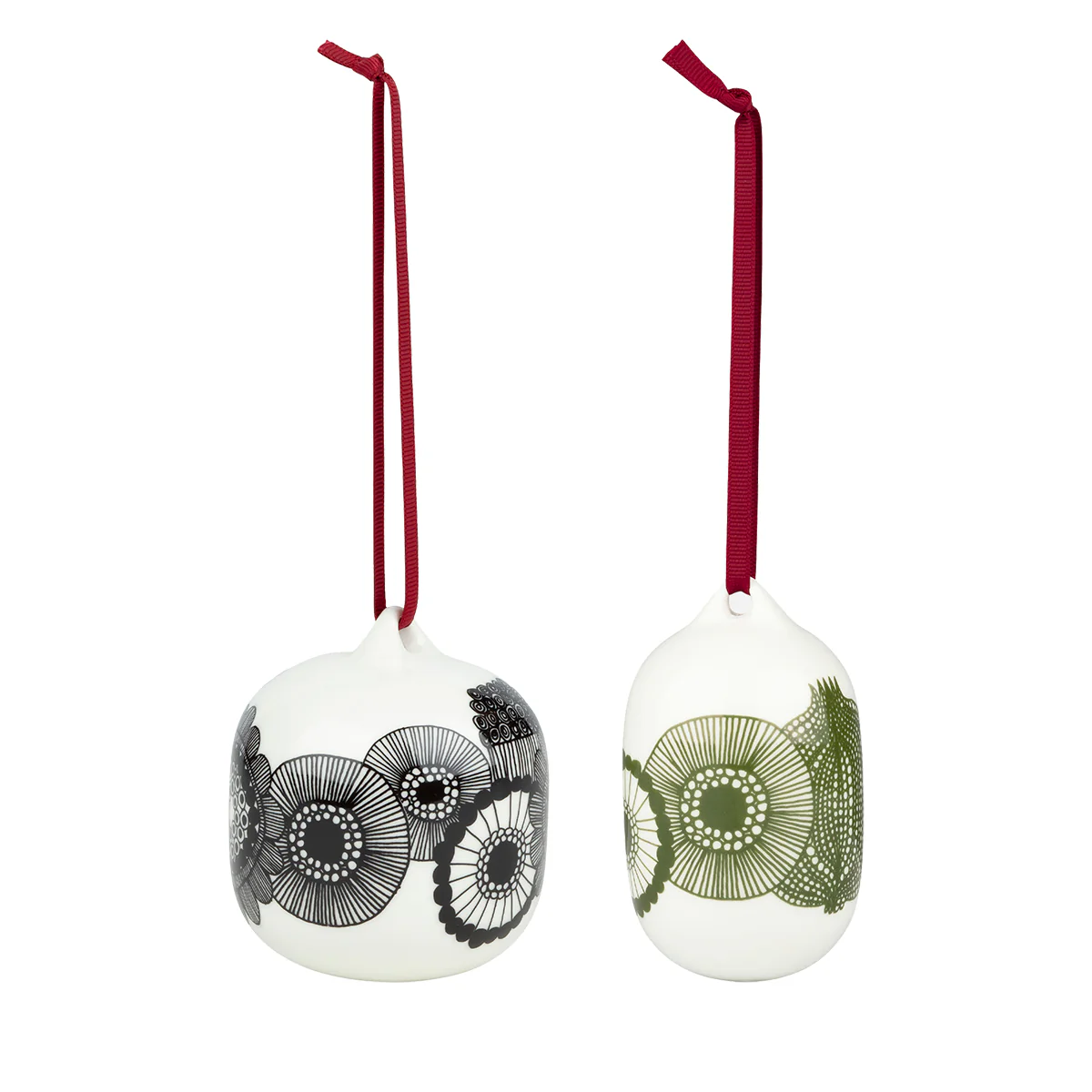 Marimekko Siirtolapuutarha Black / Green / White Ornaments - Set of 2