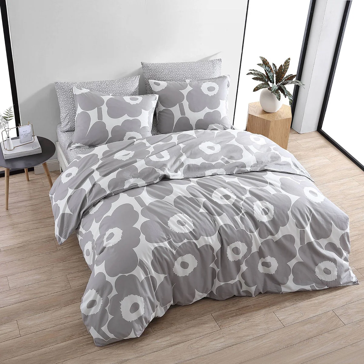 Marimekko Unikko Grey Full / Queen Duvet Cover Set - Image 2