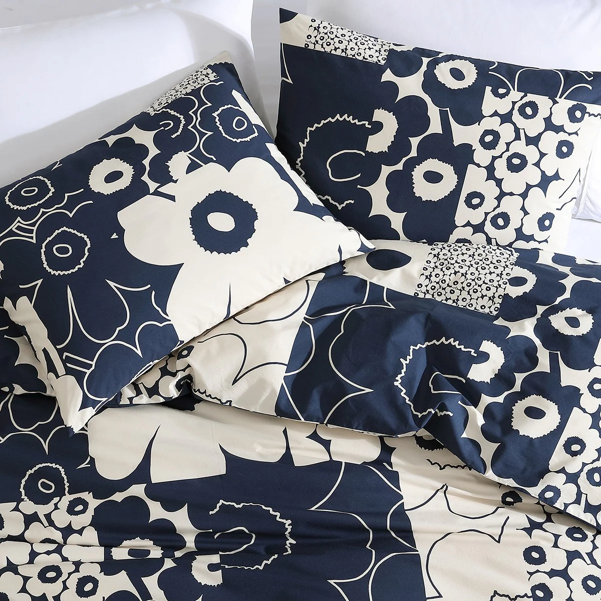 Marimekko Unikko Kollaasi Dark Blue / Off White King Duvet Cover Set - Image 4