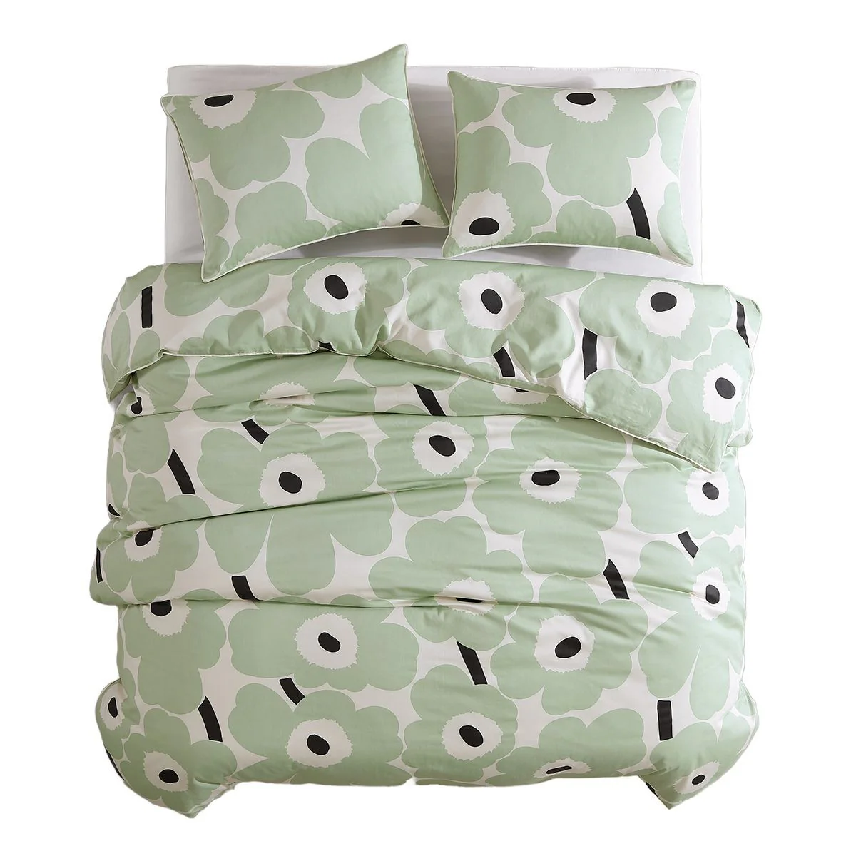 Marimekko Unikko Sage / Off White / Dark Blue Full / Queen Duvet Cover Set