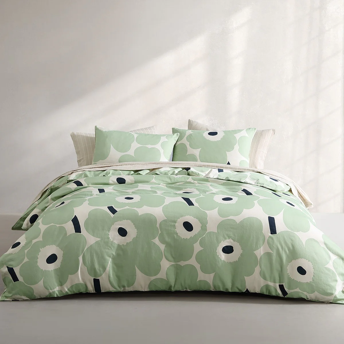 Marimekko Unikko Sage / Off White / Dark Blue Full / Queen Duvet Cover Set - Image 3