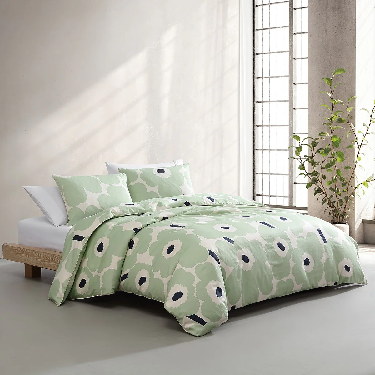 Marimekko Unikko Sage / Off White / Dark Blue King Duvet Cover Set - Image 4