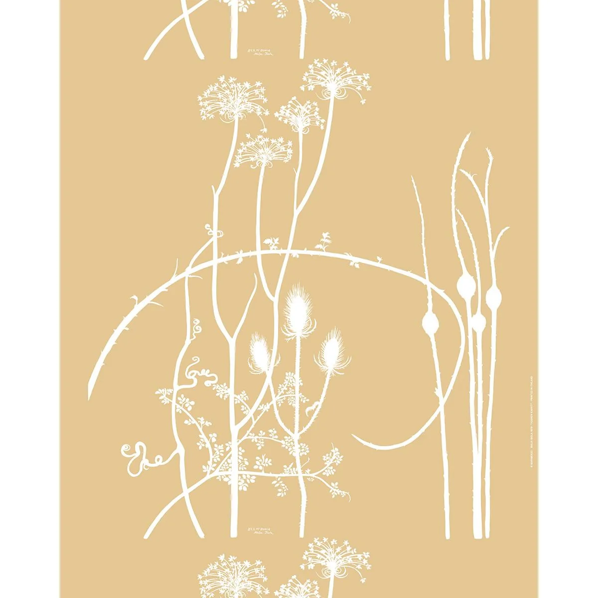 Marimekko Vuoren Kasvit Straw / White Linen Fabric Repeat