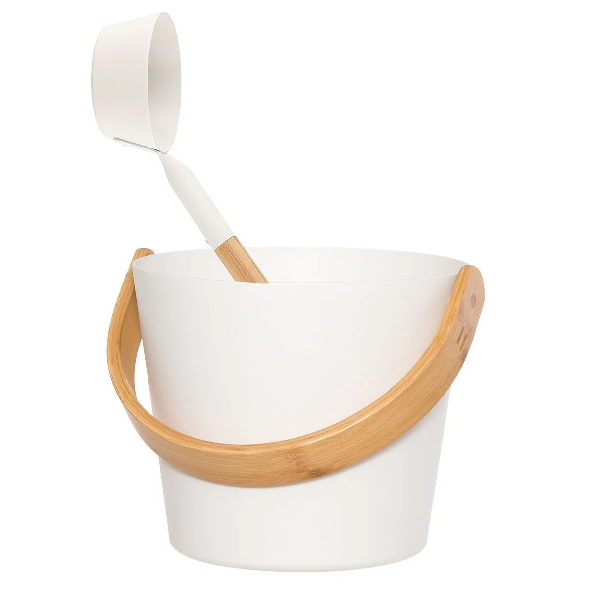 Rento Aluminum / Bamboo White Sauna Pail & Ladle Set