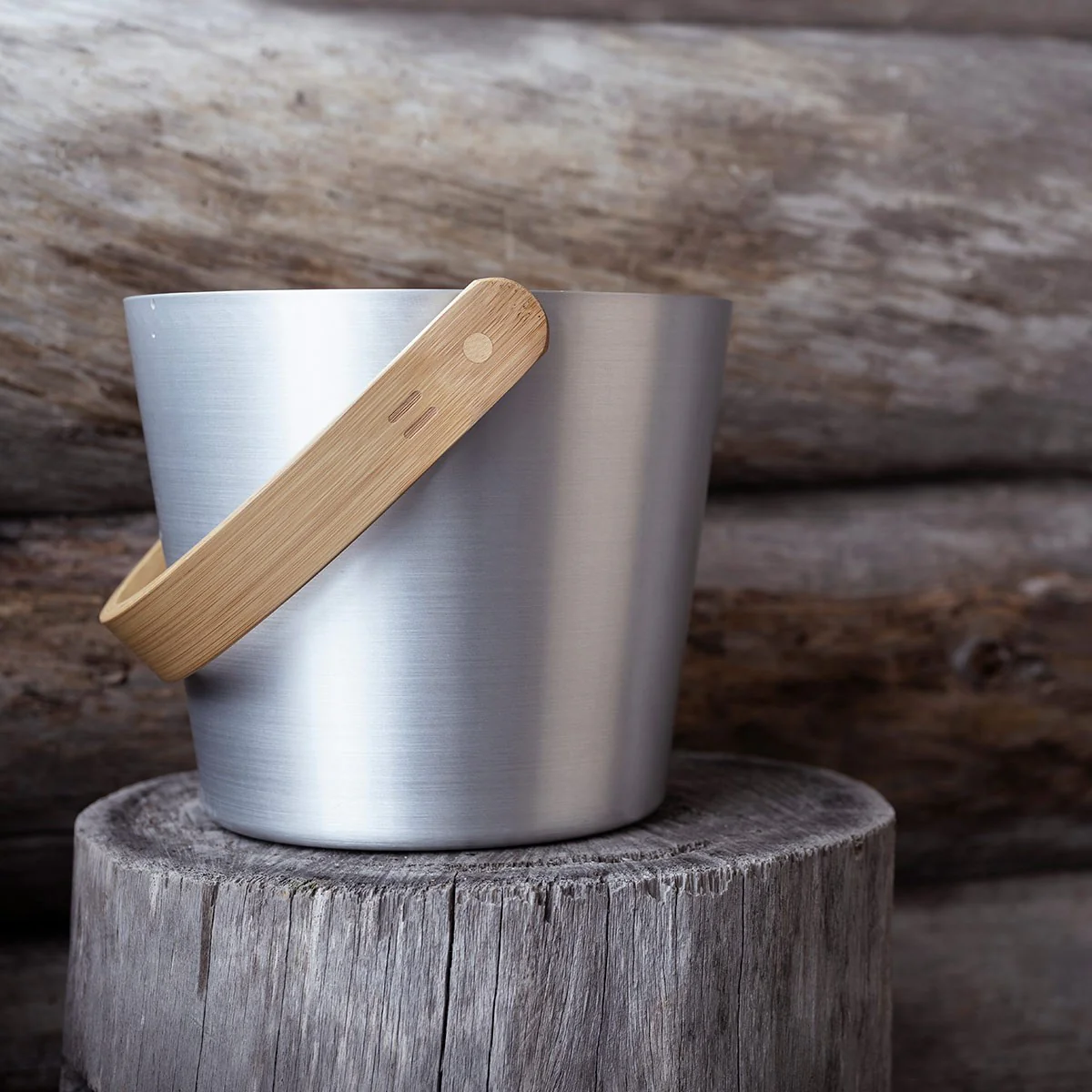 Rento Aluminum / Bamboo Silver Sauna Pail & Ladle Set - Image 4