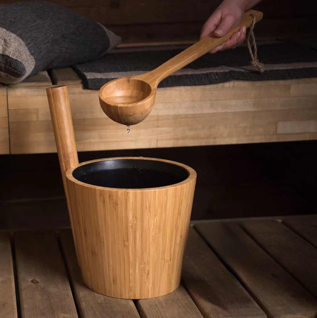 Rento Bamboo / Black Sauna Bucket & Ladle Set - Image 2